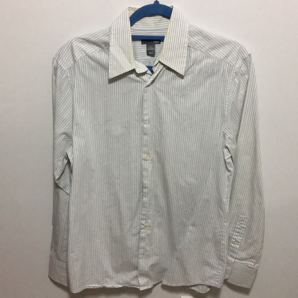 H&M Long Sleeve Button Up Striped Dress Shirt Gray White Men's Size Medium
